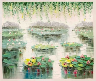 After Claude Monet Acrylic On Canvas "Water Lilies"