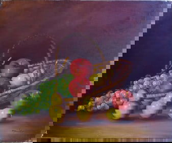 Still Life Fruit Basket Oil Painting on Canvas