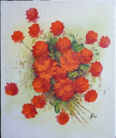 Still Life Roses Oil on Canvas Painting