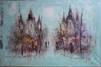 Gloomy Streets Oil on Canvas Painting