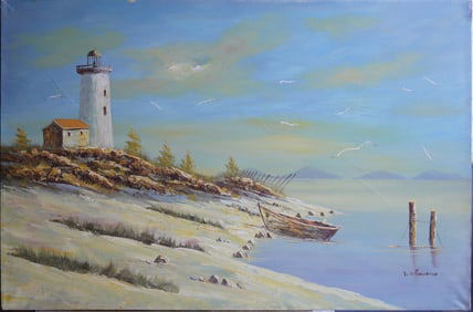 Winter Lighthouse  Oil on Canvas Painting