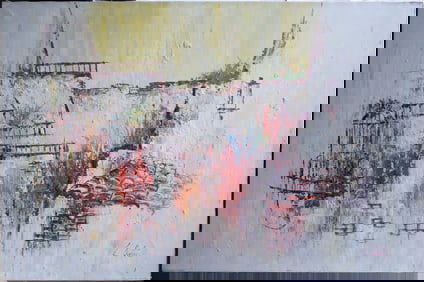 Village Scene Oil on Canvas Painting