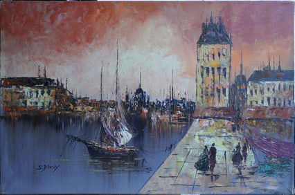 Habor in The City Oil on Canvas Painting