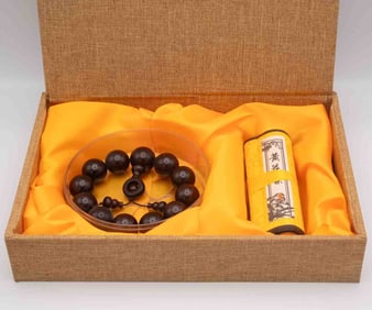 Chinese Huanghuali Wood Bead Bracelet With Box