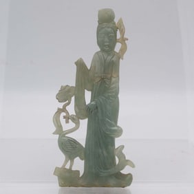 Antique Chinese Carved Natural Jadeite Lady Figure