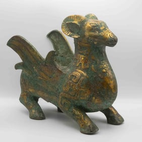 Antique Chinese Gilt Bronze Goat Statue