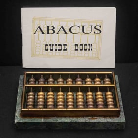 Vintage Chinese Brass Abacus With Marble Base