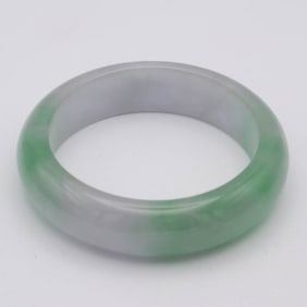 Chinese Green And White Jade Bangle