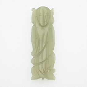 Old Carved Green Jadeite Deity Pendant