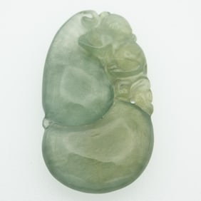 Carved Icy Green Jadeite Gourd Pendant