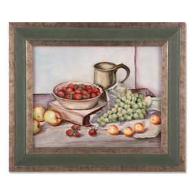 Original Still Life Oil On Porcelain "Fruits"