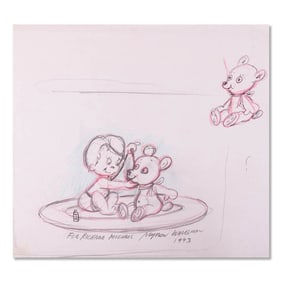 Original Myron Waldman Pencil "Boy With Teddy Bear"