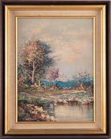 Early 20th Century Impressionist Oil On Canvas "Spring Landscape"