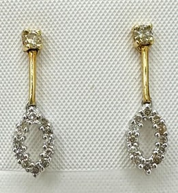 18KT White and Yellow Gold Pair of Natural Diamond Drops Earrings # 2077