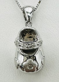 14KT White Gold Natural Diamond Lovely Baby Shoe Pendant and Chain # 2090