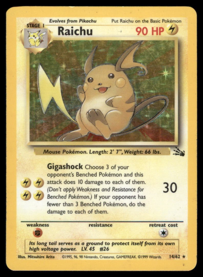 Raichu (14) Fossil #14/62 Holo Pokemon Card: We offer combined shipping on multiple items. Buyers may also arrange their own shipping. LiveShipping is a separate and independent option for shipping that is NOT a part of the auction house or thei