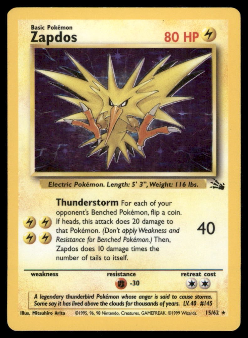 Zapdos (15) Fossil #15/62 Holo Pokemon Card: We offer combined shipping on multiple items. Buyers may also arrange their own shipping. LiveShipping is a separate and independent option for shipping that is NOT a part of the auction house or thei