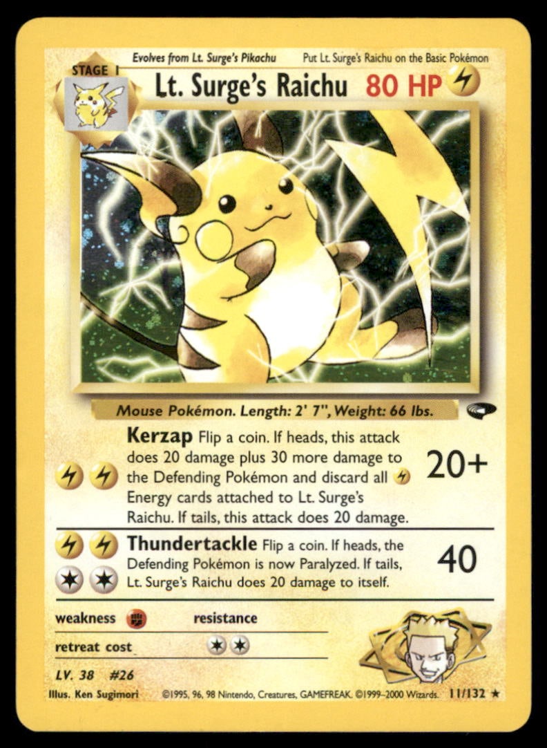 Lt. Surge's Raichu Gym Challenge #011/132 Holo Pokemon Card: We offer combined shipping on multiple items. Buyers may also arrange their own shipping. LiveShipping is a separate and independent option for shipping that is NOT a part of the auction house or thei