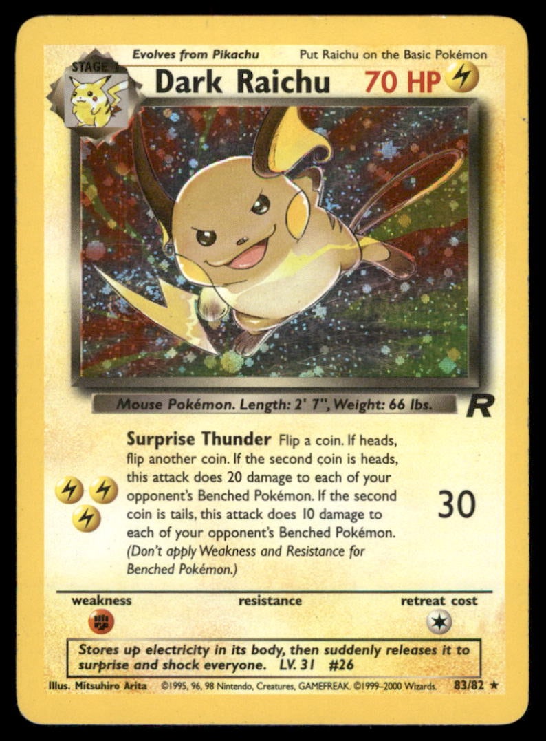 Dark Raichu Team Rocket #83/82 Holo Pokemon Card: We offer combined shipping on multiple items. Buyers may also arrange their own shipping. LiveShipping is a separate and independent option for shipping that is NOT a part of the auction house or thei