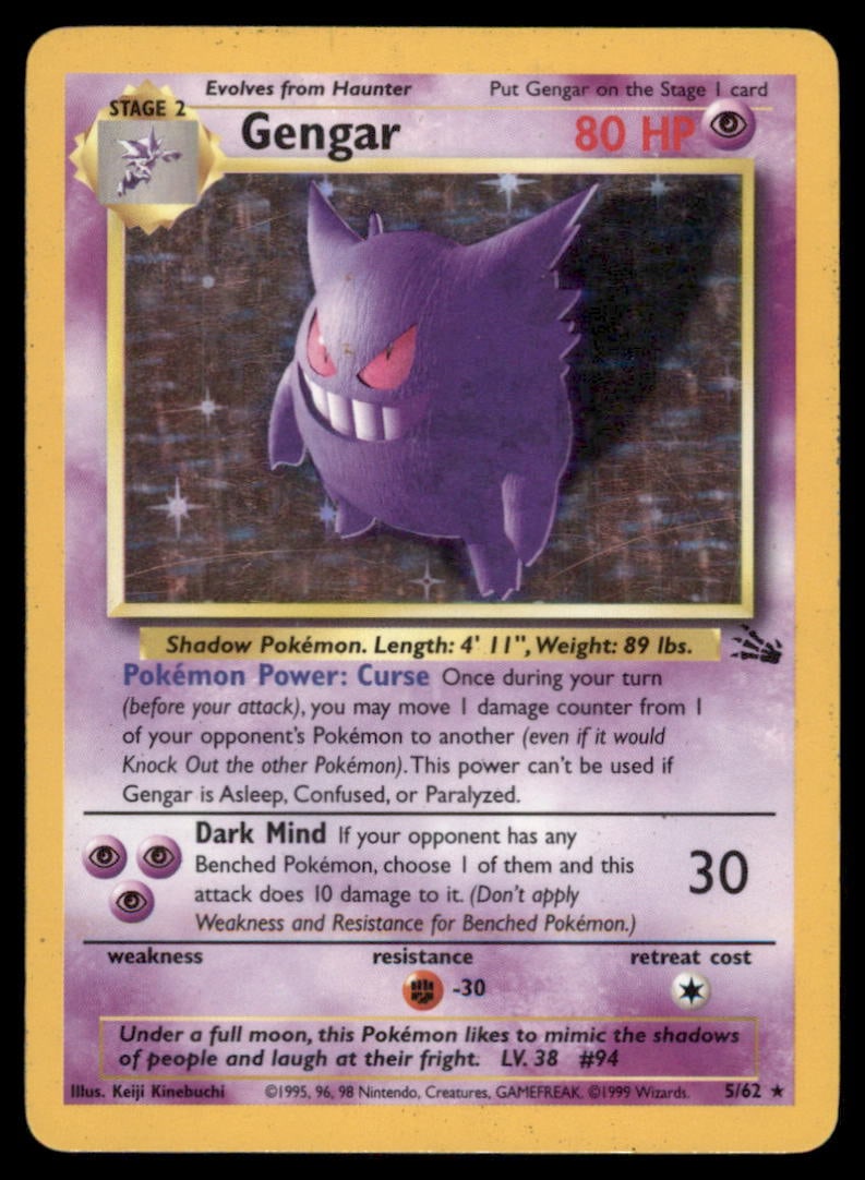 Gengar (5) Fossil #05/62 Holo Pokemon Card: We offer combined shipping on multiple items. Buyers may also arrange their own shipping. LiveShipping is a separate and independent option for shipping that is NOT a part of the auction house or thei