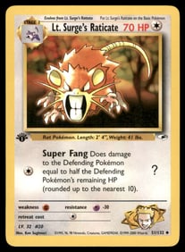 Lt. Surge's Raticate Gym Heroes #051/132 1st. ED. Pokemon Card
