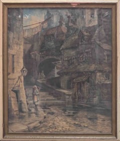 Robert B. Hopkin (1832 - 1909) Watercolor On Paper "Townscape" Signed