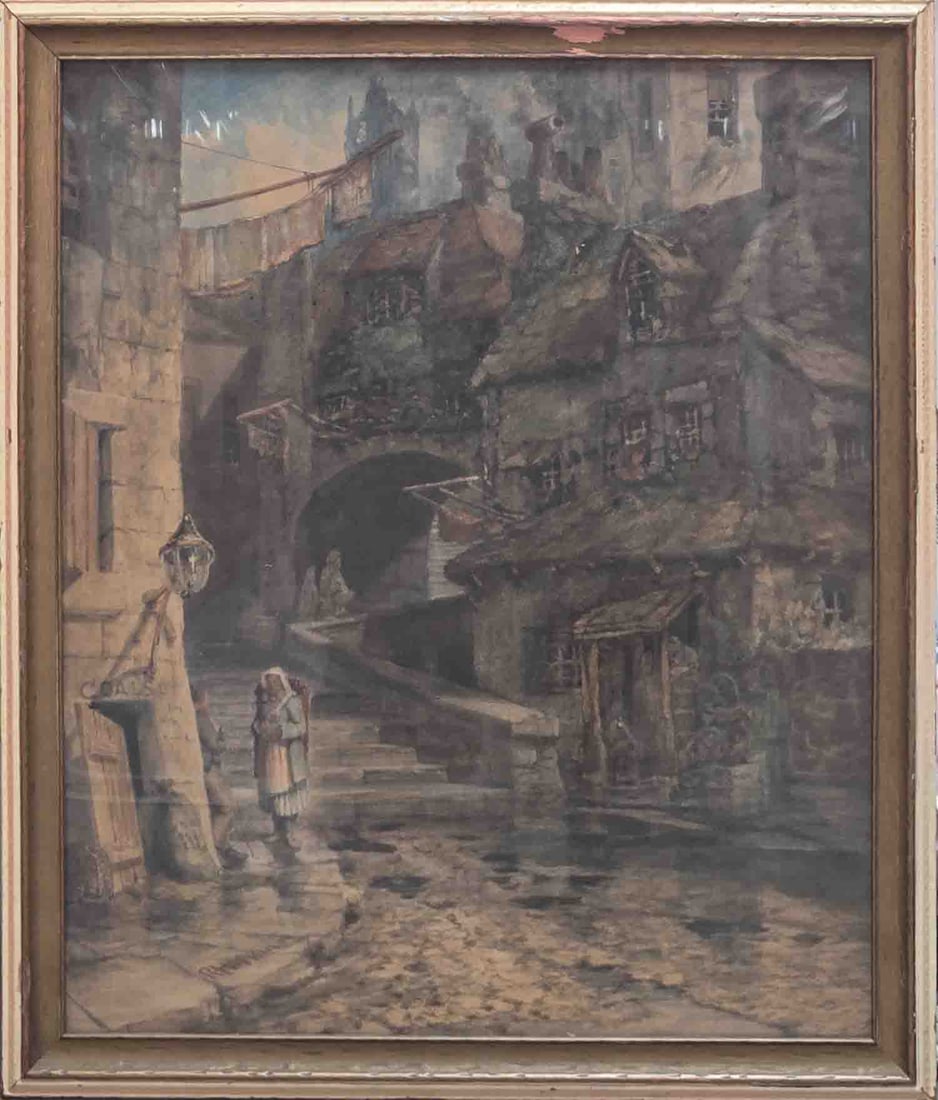 Robert B. Hopkin (1832 - 1909) Watercolor On Paper "Townscape" Signed (1 of 8)