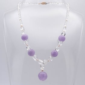 Natural Amethyst And Clear Quartz Necklace