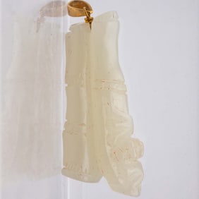 Chinese Carved Natural Icy White Jadeite Bamboo Pendant With 14k Gold Latch