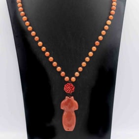 Vintage Chinese Agate Pendant And Necklace