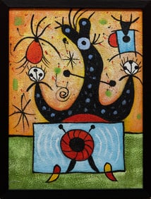 Contemporary After Miro Oil On Canvas "Sitting Woman 2"
