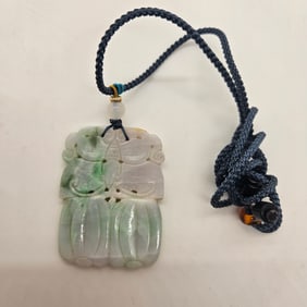 Natural Green & White Carved Jade Jadeite Pendant MING0008