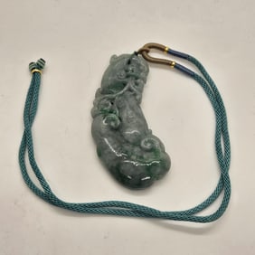 Natural Green Carved Jade Jadeite Monkey Plaque Medallion MING0014