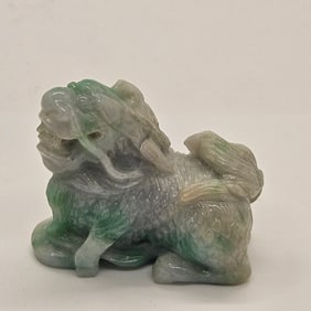 Natural Carved Green & White Jade Jadeite Foo Dragon MING0016