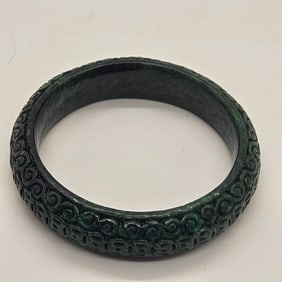 Natural Carved Green Jade Jadeite Bangle MING0017