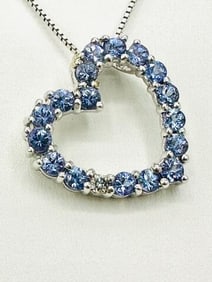 14KT White Gold Natural Tanzanite and Diamond Heart Pendant and Chain # 2105