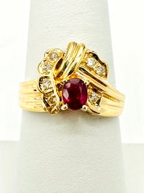 Natural Ruby and Diamond Ring in 14KT Yellow Gold # 2211