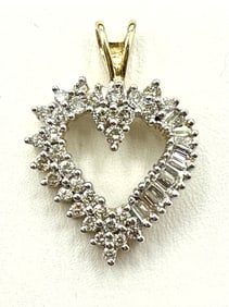 Natural Diamond 14KT Yellow and White Gold Heart Pendant # 2215