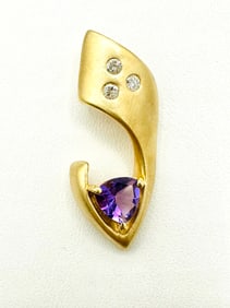 Natural Diamond and Amethyst 14KT Yellow Gold Pendant # 2232