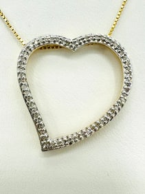 Natural Diamond, 14KT Yellow Gold Heart Pendant and Chain # 2256