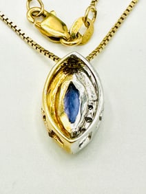 Natural Diamond and Tanzanite Pendant with Chain, 14KT Yellow Gold # 2285
