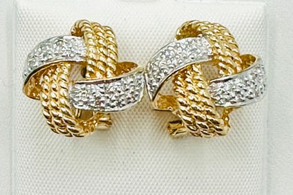 Pair of Natural Diamond Earrings, 14KT Yellow Gold # 2410