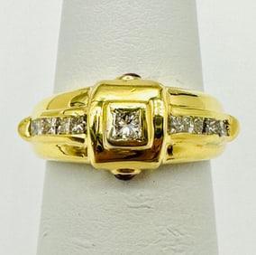 Natural Diamond and Ruby Ring, 18KT Yellow Gold # 2414