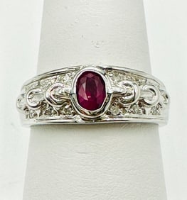Natural Diamond and Ruby Ring,14KT White Gold # 2432