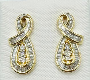 Pair of Natural Diamond Earrings, 14KT Yellow Gold # 2448