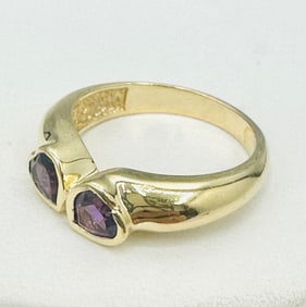 14KT Yellow Gold Amethyst Double Heart Ring # 2454