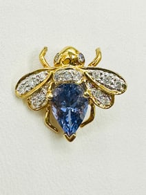 Natural Diamond and Tanzanite Bee Pendant,14KT Yellow Gold # 2458