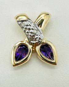 10KT Yellow Gold Natural Diamond and Amethyst Pendant # 2463