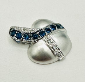 14KT White Gold Natural Diamond and Sapphire Heart Pendant # 2466