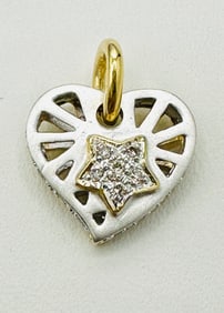 14KT White and Yellow Gold Heart Star Pendant Natural Diamond # 2474
